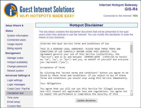 Agree with disclaimer hotspot