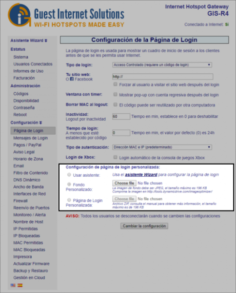 Configuración de página de login personalizada