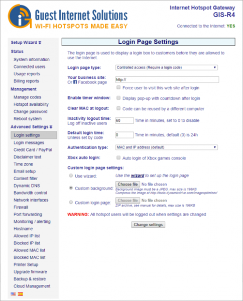 Login Page settings